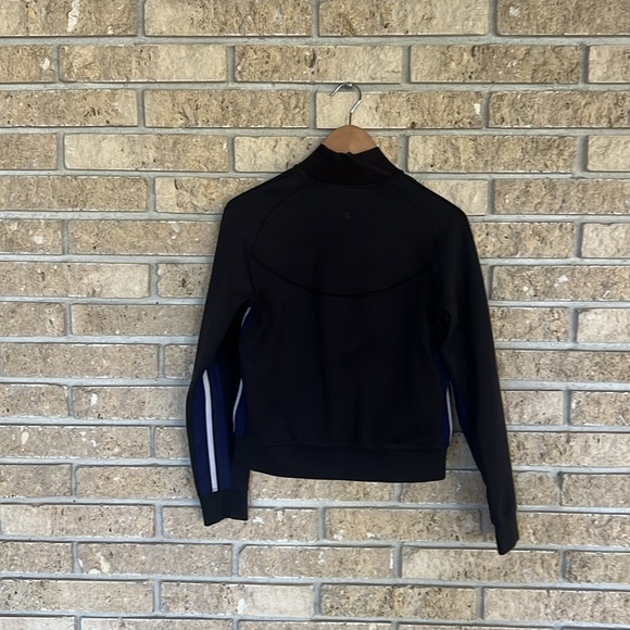 Lululemon track jacket. Cropped. Black with navy and white stripes. - Picture 3 of 5